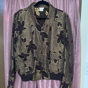 Vintage Gold Leaf Floral Collared Jacket
